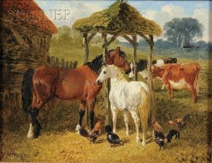 Horses In A Farmyard by John Frederick Herring Snr