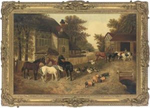 A Busy Farmyard by John Frederick Herring Snr