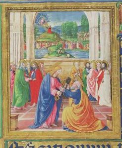Christ giving the keys to St Peter by or di Giovanni Monte del Fora
