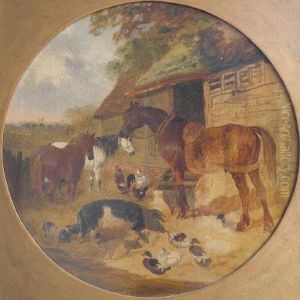 Horses, Pigs, Ducks And Poultry In A Farmyard by John Frederick Herring Snr