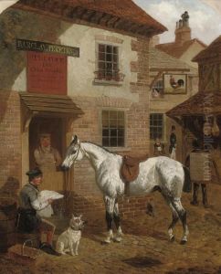 A Grey Hunter Before An Inn