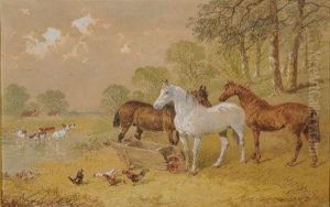 Horses By A Pond. by John Frederick Herring Snr