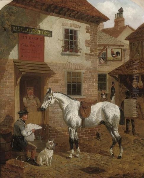 Figures And A Grey Stallion Before The Cock Inn - view 1