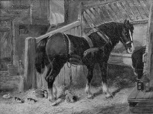 Horse And Ducks In A Barn by John Frederick Herring Snr