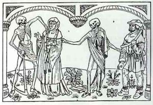 Death taking the Priest and the Peasant from the Danse Macabre by Guy Marchant