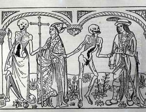Death taking the Bishop and the Nobleman from the Danse Macabre by Guy Marchant