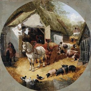 A Farmyard Scene by John Frederick Herring Snr
