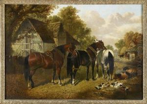 A Busy Farmyard Scene by John Frederick Herring Snr