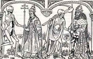 Death taking the Pope and the Emperor from the Danse Macabre by Guy Marchant