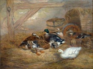 Ducks In A Barn by John Frederick Herring Snr