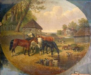 Horses And Ducks In A Farmyard by John Frederick Herring Snr