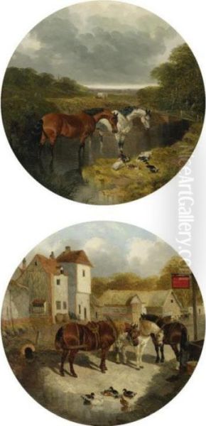 Horses Watering And Horses Outside The Boot Inn (a Pair) - view 1