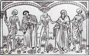 Death taking the Monk and the Abbot from the Danse Macabre by Guy Marchant