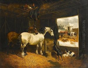 Farmyard Scene With Horses, Goats And Cattle by John Frederick Herring Snr