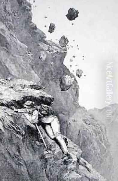 A Cannonade on the Matterhorn 1862 from The Ascent of the Matterhorn engraved by Edward Whymper 1840-1911 - view 1