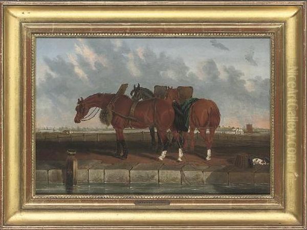 Barge Horses By A Canal With An Estuary Beyond - view 1