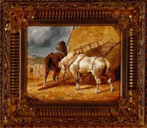 Two Horses By A Carriage by John Frederick Herring Snr