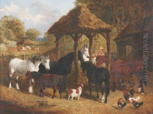Goat And Chickens With Cattle In A Yard - view 1