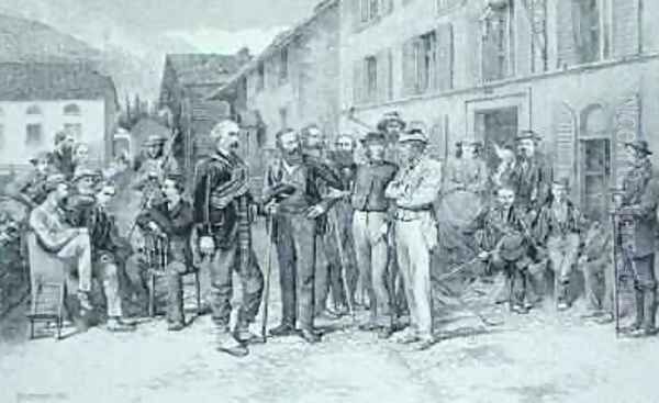 The Club Room of Zermatt in 1864 from The Ascent of the Matterhorn engraved by Edward Whymper 1840-1911 - view 1