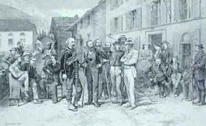 The Club Room of Zermatt in 1864 from The Ascent of the Matterhorn engraved by Edward Whymper 1840-1911 by Mahoney, James
