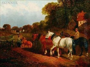 Horses And Riders On A Country Lane by John Frederick Herring Snr