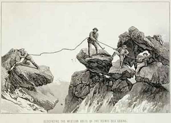 Descending the Western Arete of the Pointe des Ecrins from The Ascent of the Matterhorn engraved by Edward Whymper 1840-1911 - view 1