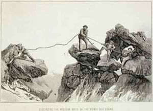 Descending the Western Arete of the Pointe des Ecrins from The Ascent of the Matterhorn engraved by Edward Whymper 1840-1911 by Mahoney, James