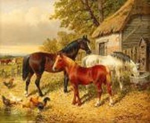 Horses In A Straw Yard