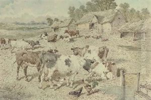 A Farmyard Scene With Cattle by John Frederick Herring Snr
