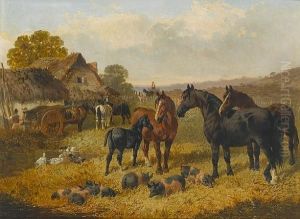 In The Farmyard by John Frederick Herring Snr