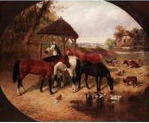Horses In The Farmyard by John Frederick Herring Snr