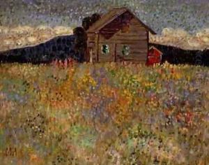 Small Wooden House in a Flowering Meadow 1909 by Konrad Magi