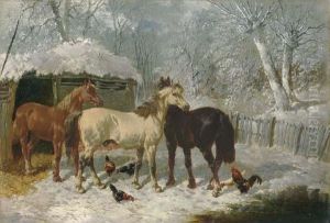 Horses And Chickens In The Snow by John Frederick Herring Snr