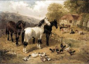Farmyard Scene With Hunters by John Frederick Herring Snr