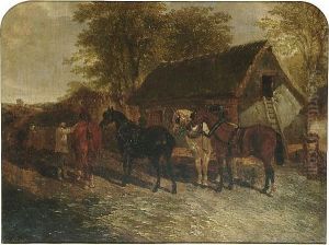 Farmyard Scene With Horses by John Frederick Herring Snr