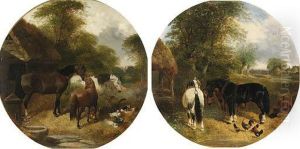 Horses And Duck In A Farmyard; And Plough Horses And Chickens In Afarmyard by John Frederick Herring Snr