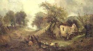 Children on a path by a mill 1881