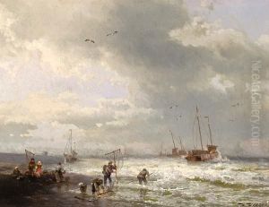Fisherfolk On The Beach by Herman Herzog