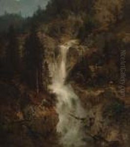 Wasserfall Mit Muhle by Herman Herzog