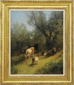 Cattle Resting On Hillside by Herman Herzog