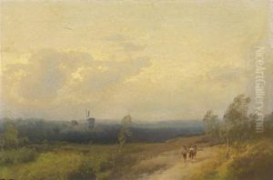 A Panoramic View Of A Landscape With A Windmill A Panoramic View Of A Landscape With A Windmill