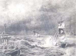 A Dutch Packet Boat In A Storm by Herman Herzog