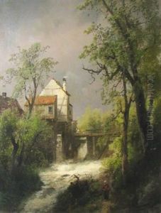 Stream And Watermill by Herman Herzog