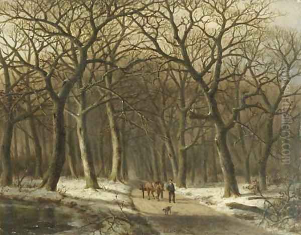 A woodcutter with a mallejan in a winter forest - view 1