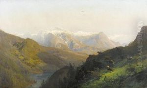 Sommerliche Gebirgslandschaft Mit Figurenstaffage. by Herman Herzog