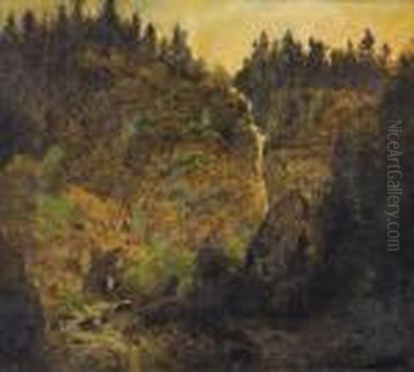 Mountain Landscape With Waterfall - view 1