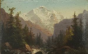 Mountain Landscapepainted On The Lid Of A Small Wooden Box
