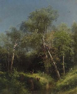 Deer In The Wild Woods by Herman Herzog