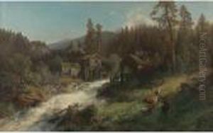 Wooded Landscape With Mills by Herman Herzog