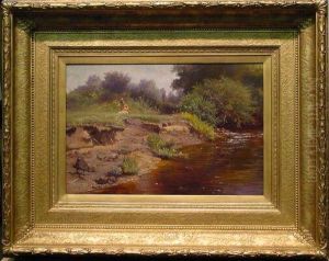 Children By A Stream by Herman Herzog